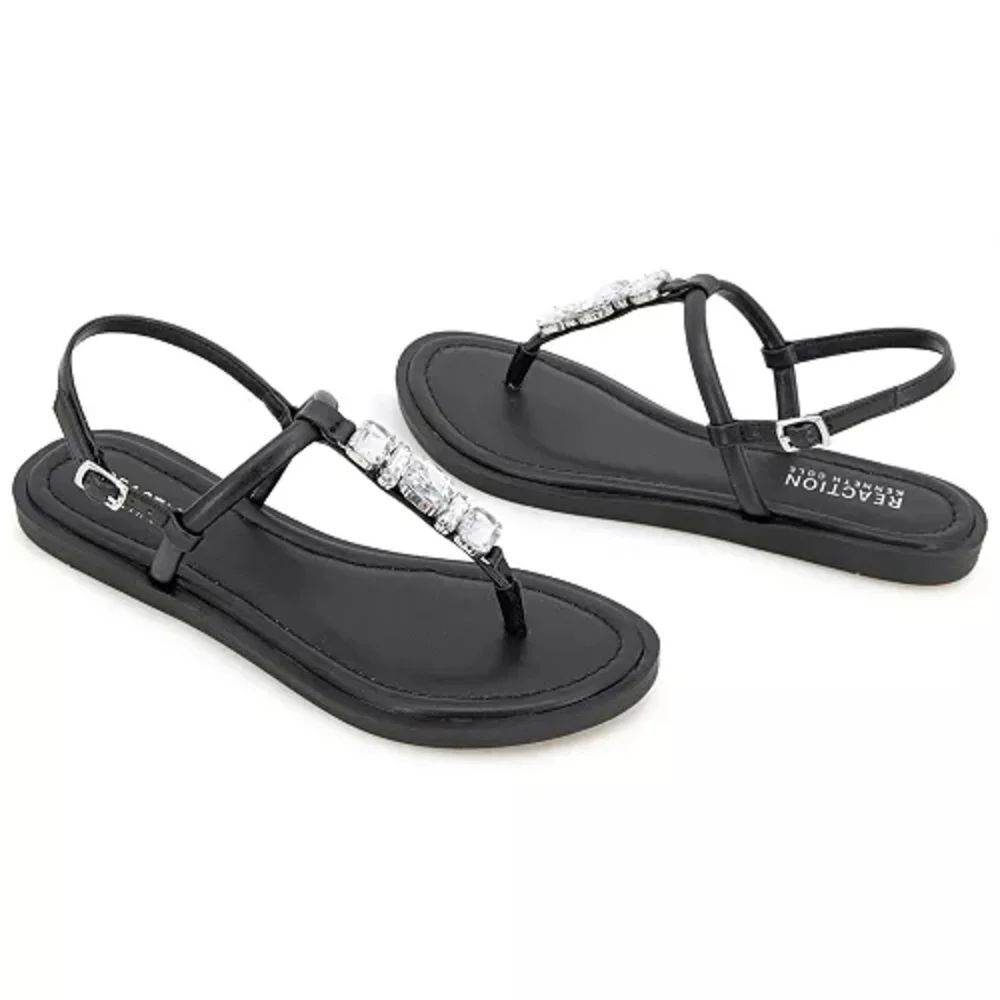 Kenneth Cole Reaction Women's Sera Black Leather Almond Toe Flat Sandals Size 9